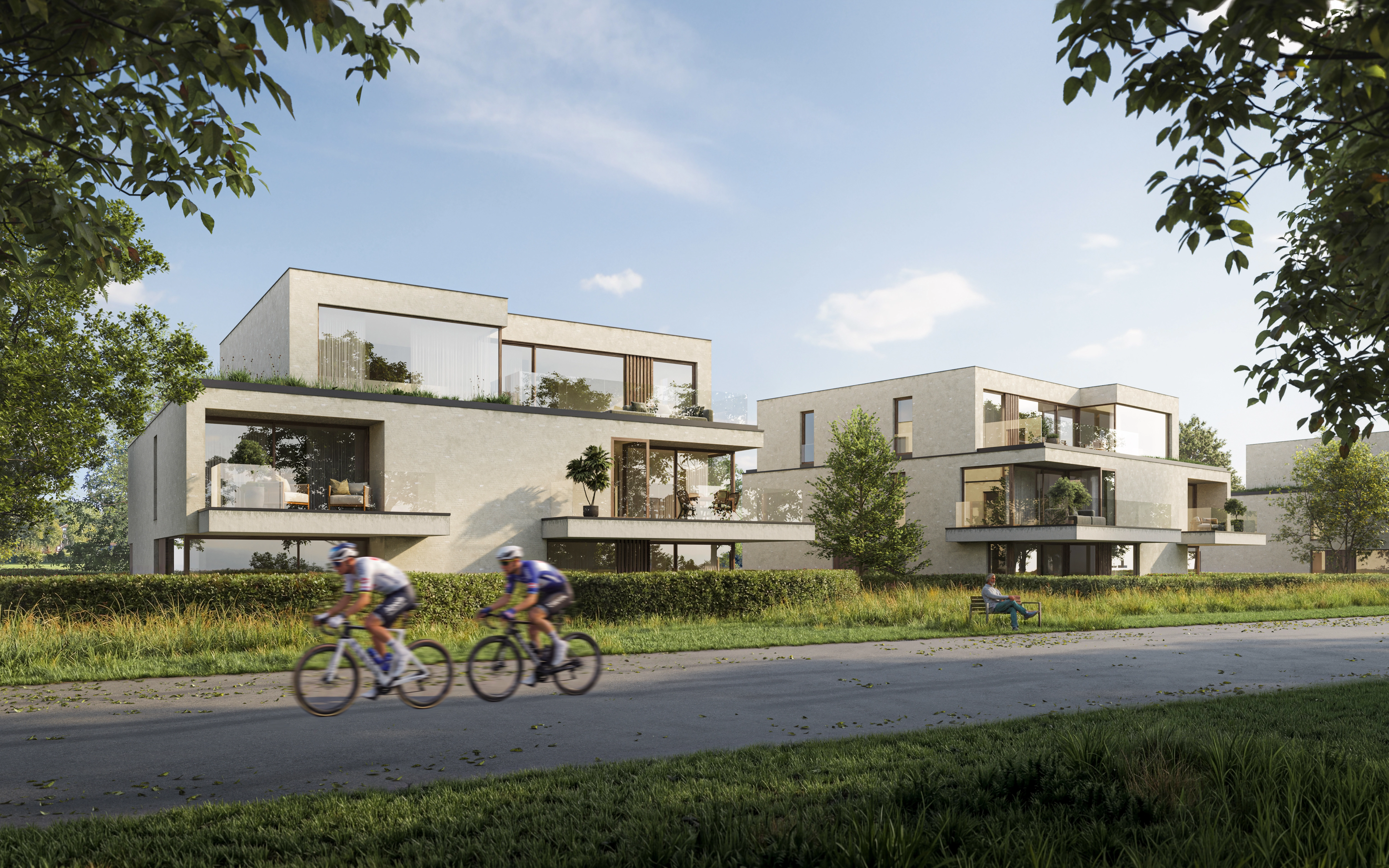 Residentie Vaart in Bellem met fietsers langs het project