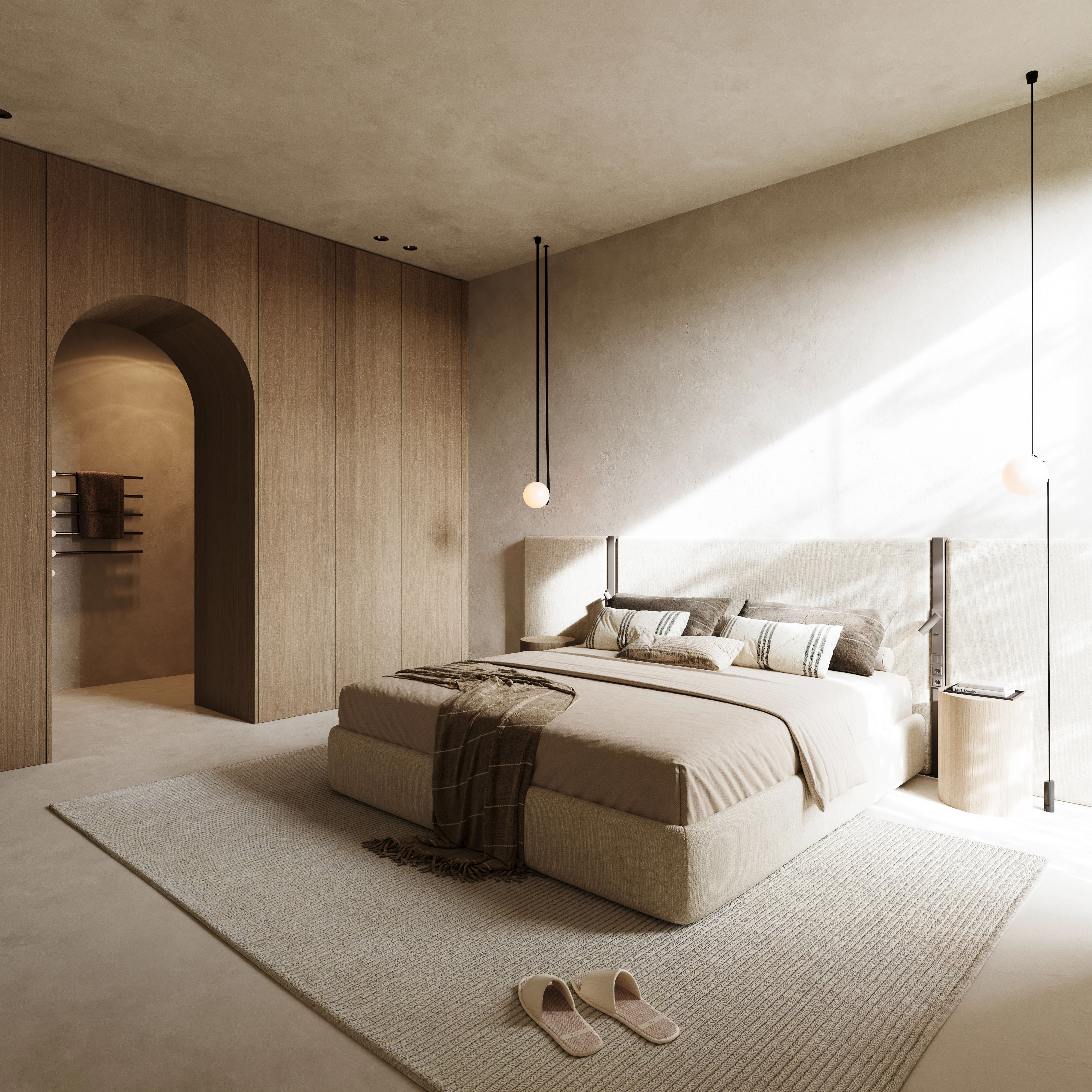 Slaapkamer met warme materialen in woonproject Vaart